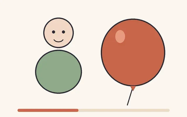 criança respira devagar enquanto um balão enche e esvazia. (imagem parada)