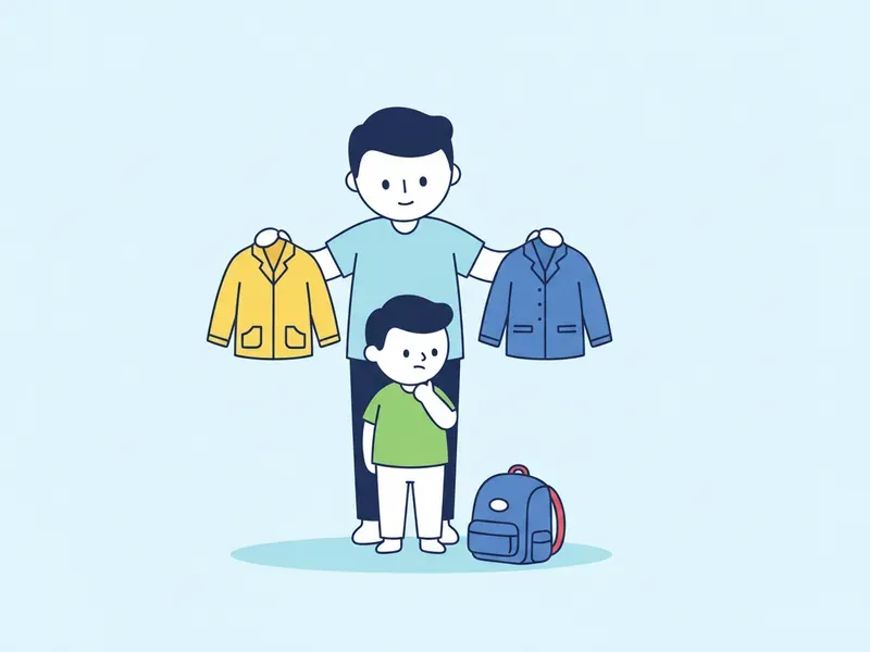 Ilustração de criança escolhendo entre dois casacos.
