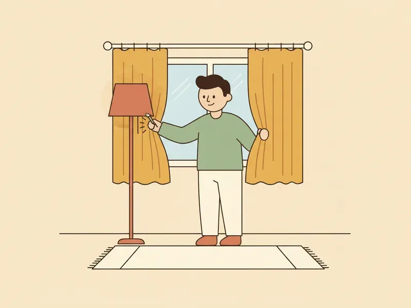Ilustração de adulto diminuindo a luz e fechando as cortinas.
