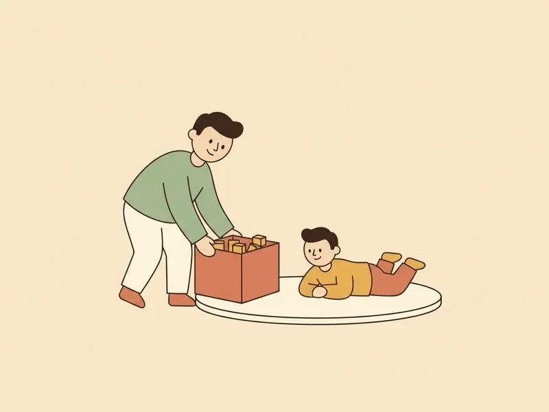 Ilustração de adulto afastando objetos com quina enquanto a criança descansa num colchonete.