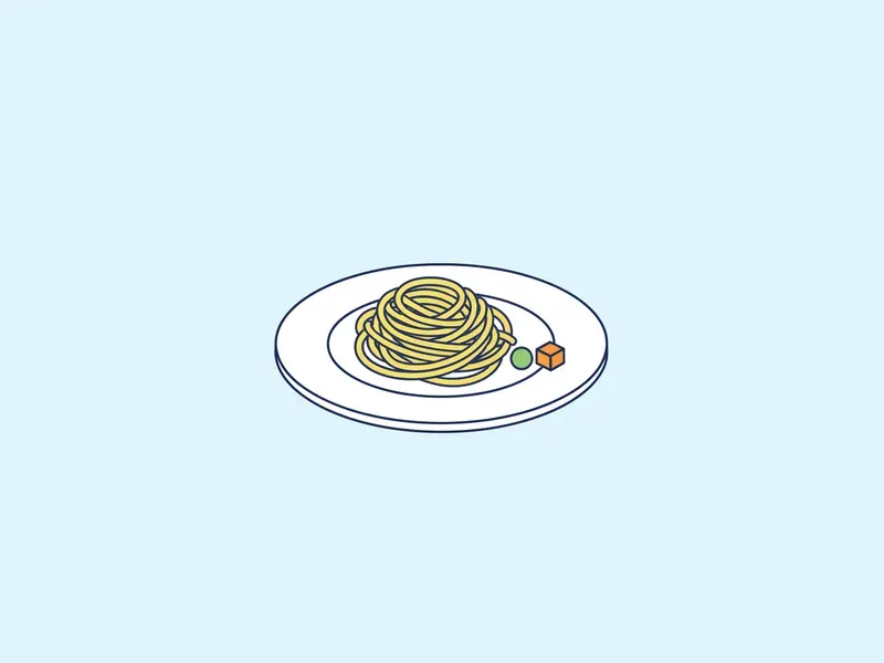 Ilustração de prato com macarrão e um pedacinho de cenoura ao lado.