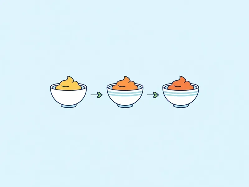 Ilustração de três tigelas com purês alaranjados ligadas por setas, mostrando uma ponte de alimentos.