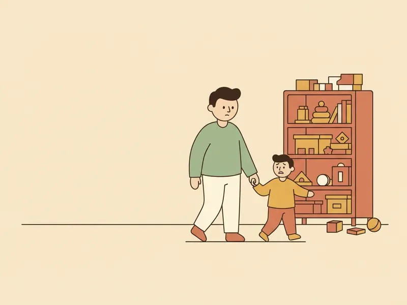 Ilustração de adulto levando a criança chateada para um lugar mais calmo.