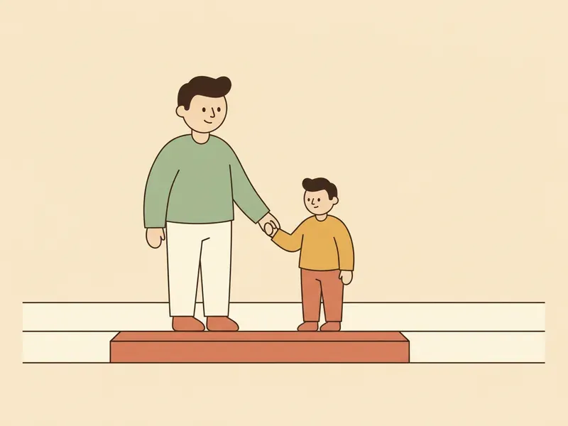 Ilustração de adulto segurando a mão da criança com segurança perto da calçada.